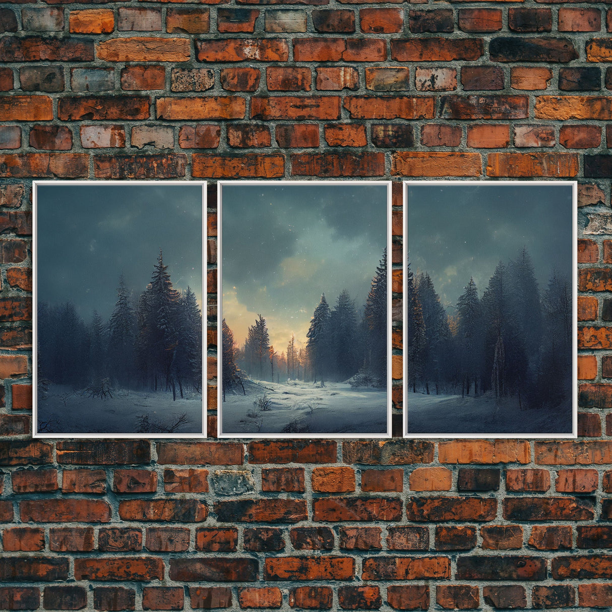 3 Piece Art, Winter Nature Landscape, Framed Canvas Prints, Canvas Art, Large Format Wall Art, Huge Art, Pine Tree Forest Decor