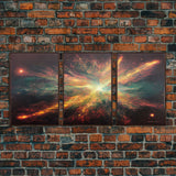 Galaxy Full of Stars, Pixel Space Art, Pixel Art, 3 piece wall art, 3 piece canvas, unique colorful living room wall art