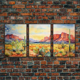 Southwestern Room Decor, Retro Desert Art, Set Of 3, Framed Canvas Prints, Wall Decor, Nursery Decor, Living Room Decor, Home Decor