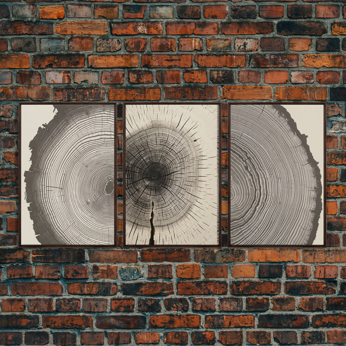 3 Piece Triptych Framed Canvas Wall Art Set, Wood Tree Rings, Abstract Illustration Prints, Modern Art, Neutral Decor, Minimalist Art