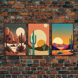 Arizona Desert Landscape, Framed Canvas Print Set, 3 Piece Wall Art, Brown Sepia Art, Mountains Wall Art, Office Wall Art