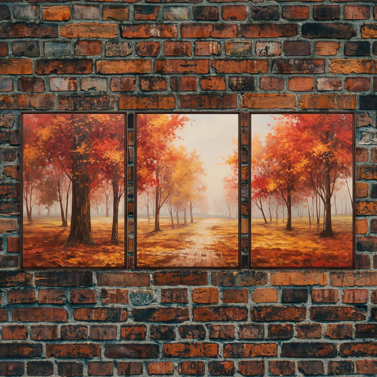 Fall Decor, 3 Piece Wall Art Set, Autumn Forest Oil Painting Canvas Prints, Fall Decorations, Halloween Art, Fall Forest Landscape Painting