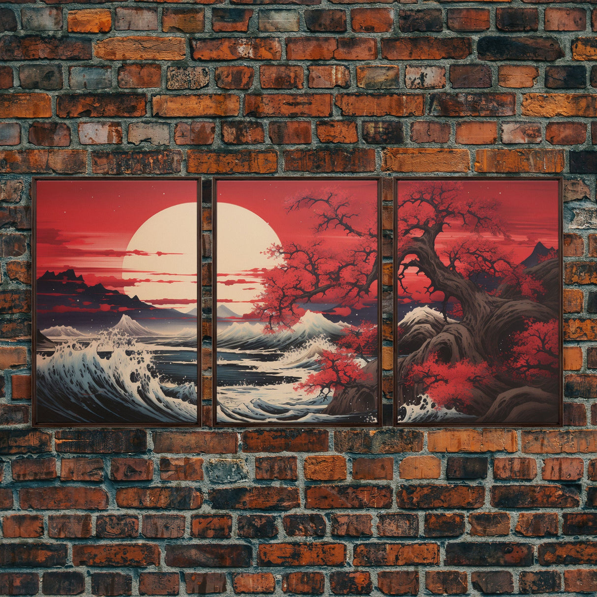 Ocean Art Print,  Cherry Blossom, Asian Art, Japanese Wall Art, Canvas Print, Wall Art, 3 Piece Wall Art, Apartment Wall Decor, Room Decor