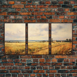 Wheat Field Art Print, Landscape Wall Art, Countryside Art, Canvas Print, Wall Art, 3 Piece Wall Art, Boys Bedroom Decor, Country Wall Art