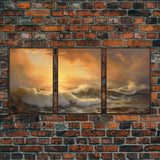 3 Piece Sunrise Ocean Painting On Canvas, Abstract Sea Landscape Painting, Original Textured Wall Art, Coastal Painting, Sunrise Painting