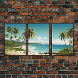 Tropical Art, Palm Tree Wall Art, Seascape Print, Beach Art, Canvas Print, Wall Art, 3 Piece Wall Art, Game Room Decor, Dorm Room Art