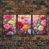 Roses, Flower Wall Art, Floral Print, Canvas Print, Set Of 3 Prints, Wall Art, 3 Piece Wall Art, Southern Decor, Living Room Wall Art