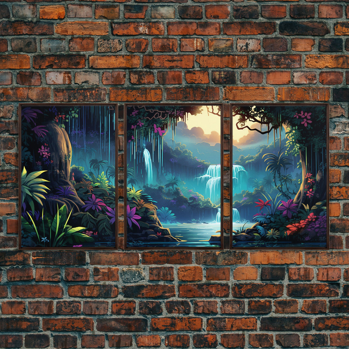 Jungle Wall Print, Waterfalls Wall Art, Nature Print, Landscape Art, Canvas Print, Wall Art, 3 Piece Wall Art, Newlywed Gift, Dorm Room Art