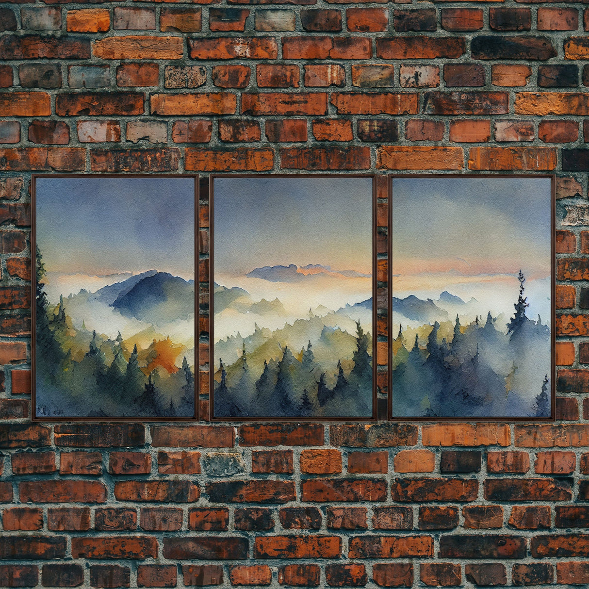 Three Piece Framed Canvas Wall Art Green Mountain Oil Landscape Prints Nature Rustic Home Artwork Decor for Living Room Bedroom, 3 Piece