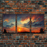 Forest Sunset Wall Decor, Oil Painting Style, 3 Piece Wall Art, Ready To Hang Canvas Print, Cool Unique Living Room Wall Art Decor