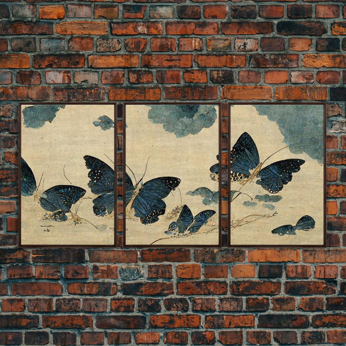 Japanese Butterflies, 3 Piece Wall Art, Ready To Hang Canvas Print, Cool Living Room Wall Art Decor