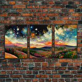 Night Starry Sky Landscape Colorful Night Sky Nature Living Room Wall Art Spiritual Starry, 3 Piece Wall Art, Ready To Hang Canvas Print