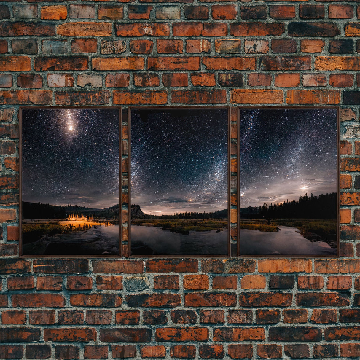 Starry Night Sky Over Montana, travel photography art, 3 Piece Wall Art, Ready To Hang Canvas Print