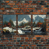 A Winter Landscape, Trees In The Fall, Snow Capped Mountains, Gold Rush Prospecting, 3 Piece Wall Art, Ready To Hang Canvas Print