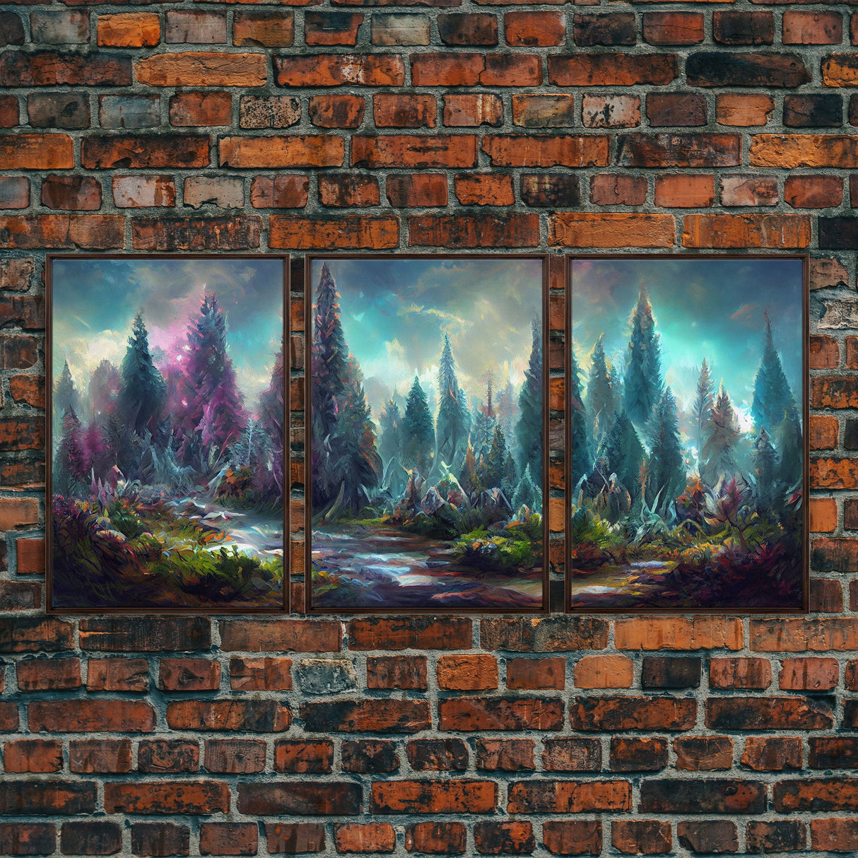 High Fantasy Forest Wall Art, Panoramic Art, Fantasy RPG Concept Art, 3 Piece Wall Art, Ready To Hang Canvas Print