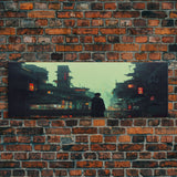 80s style Cyberpunk Japanese City, Retro Punk Tokyo, Framed Canvas Print, Framed Wall Art, Large Panoramic Wall Decor