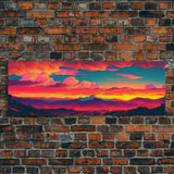 Panoramic Framed Canvas for Living Room, Bedroom - Synthwave Mountain Landscape Painting, Beautiful Landscape Art Print