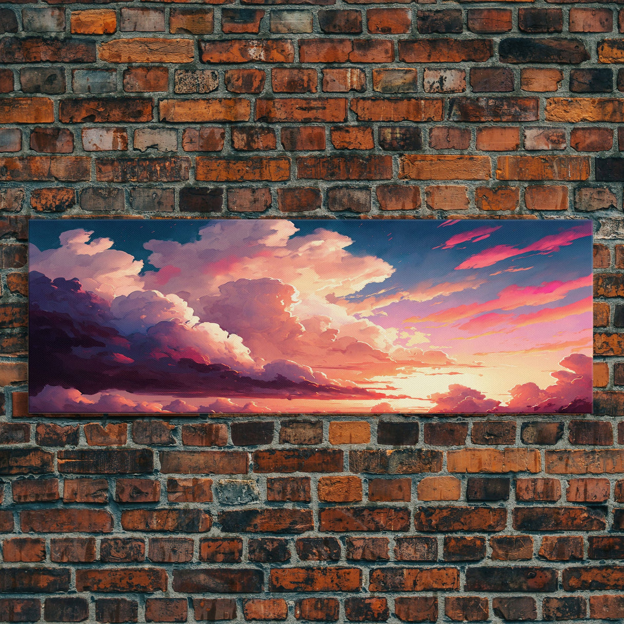 Beautiful Panoramic Framed Canvas Print of Red and Pink Clouds and Sunset, Framed Wall Art, Wall Decor, Living Room Art