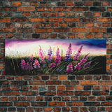 Panoramic Framed Canvas Print of Beautiful Pink and Red Flowers in a Field - Perfect for Living Room, Bedroom, and Office Walls