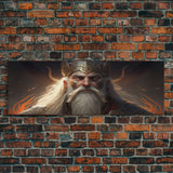 Panoramic Portrait of Odin, Norse Mythology Painting, Framed Wall Art, Man Cave Decor