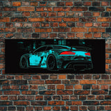 Teal Sports Car,  Abstract Urban Art, Cityscape Art, Dark Night Large Urban Art, City Skyline Wall Art, Panoramic, Wall Art, Canvas Print