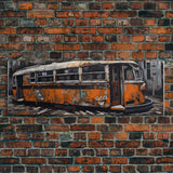 Old Abandoned Orange Streetcar Print, Graffiti Art, Urban Art Print, Street Art, Large Canvas Print, Panoramic, Wall Art, Canvas Print