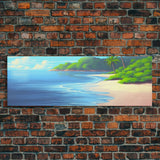 Canvas Tropical Beach Wall Art, Seashore, Palm Trees, Island, Beach Scene Art Print, Wall Decor, Green, Panoramic, Wall Art, Canvas Print