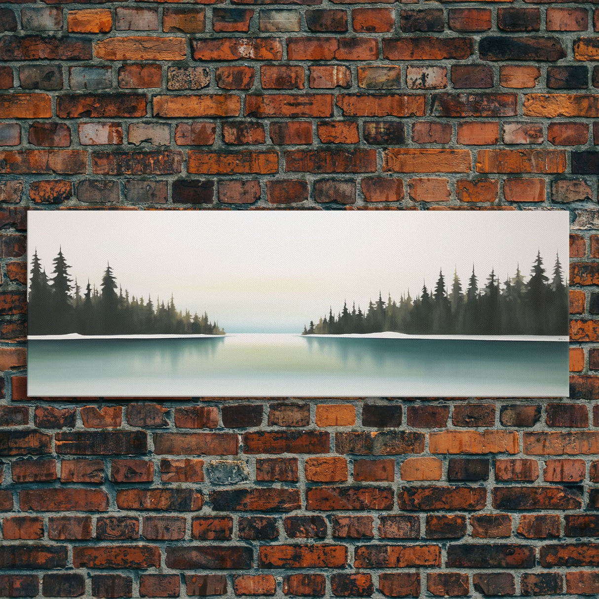 Watercolor Landscape Wall Art Print, Lake, Pine Trees, Horizon, Winter, Snow, Large Canvas Art Print, Panoramic, Wall Art, Canvas Print