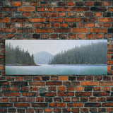 Watercolor Landscape Wall Art Print, Lake, Pine Trees, Mountain, Fishing Boat, Large Canvas Art Print, Panoramic, Wall Art, Canvas Print