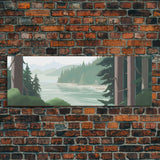 Nature Landscape Wall Art Print, Lake, River, Trees, Mountain, Wall Decor, Large Canvas Art Print, Panoramic, Wall Art, Canvas Print