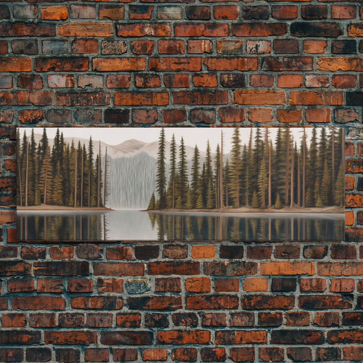 River Colored Pencil Landscape Wall Art Print, Lake, Trees, Mountain, Reflection, Large Canvas Art Print, Panoramic, Wall Art, Canvas Print