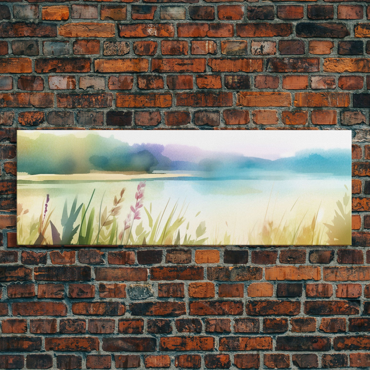 Abstract Nature Wall Art Print, Wildflowers, Lake, River,  Watercolor Art, Large Canvas Art Print, Panoramic, Wall Art, Canvas Print