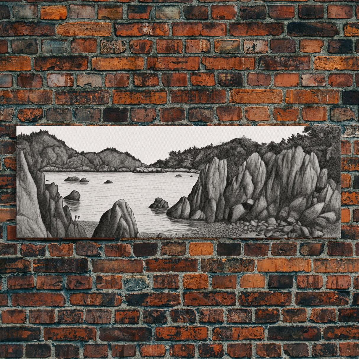 Pencil Sketch River Wall Art Print, Nature, Water, Black And White, Wall Decor, Large Canvas Art Print, Panoramic, Wall Art, Canvas Print