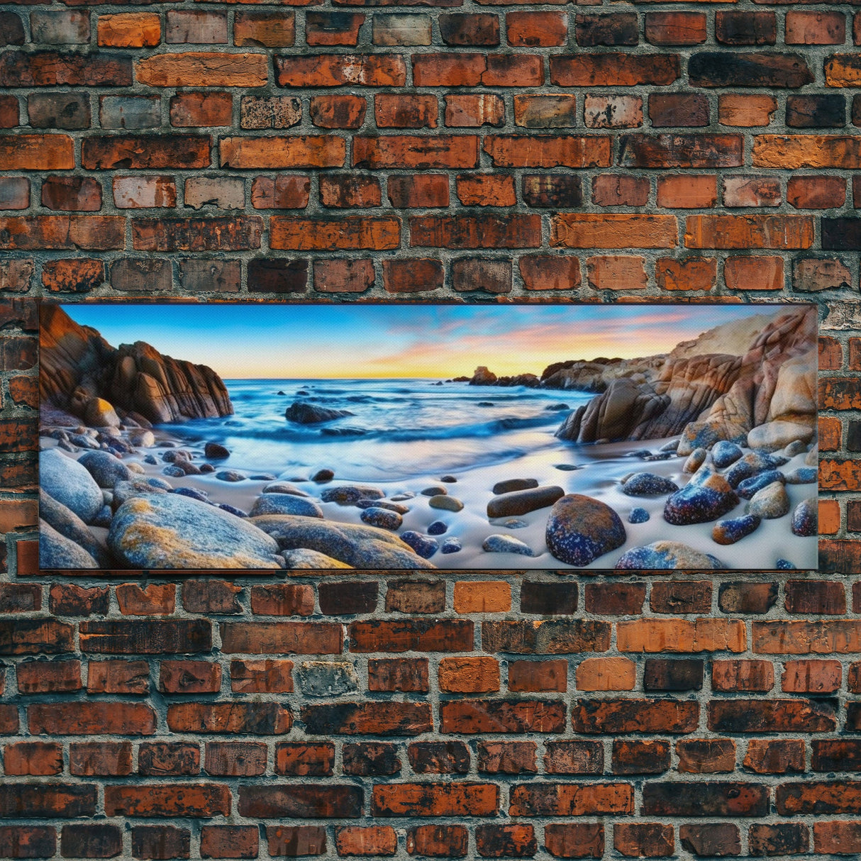 Shoreline Canvas Art Print, Cove, Rocky Shore, Seascape, Sunset, Canvas Wall Art Beach, Beach Scene Art, Panoramic, Wall Art, Canvas Print