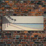 Minimalist Beach Canvas Art Print, Seashore, Shoreline, Ocean, Plam Trees, Tropical Beach, Wall Decor, Panoramic, Wall Art, Canvas Print