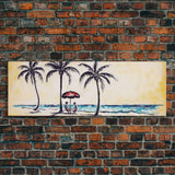 Couple In Beach Scene Art, Minimalist Beach Canvas Art Print, Palm Trees, Canvas Wall Art Beach, Panoramic, Wall Art, Canvas Print