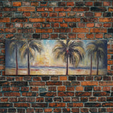 Abstract Beach Canvas Art Print, Sunset, Coconut Trees, Textured Abstract Print, Canvas Wall Art Beach, Panoramic, Wall Art, Canvas Print