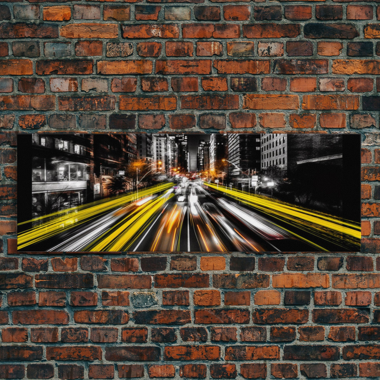 Long Exposure City Street Lights Wall Art, Urban Art Print, Night In The City, Streaks Of Light, Panoramic, Wall Art, Canvas Print