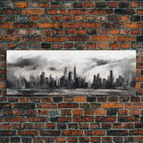 Abstract City Art, Cityscape Wall Art, City Skyline Wall Art, Black And White Urban Art Print, Wall Decor, Panoramic, Wall Art, Canvas Print