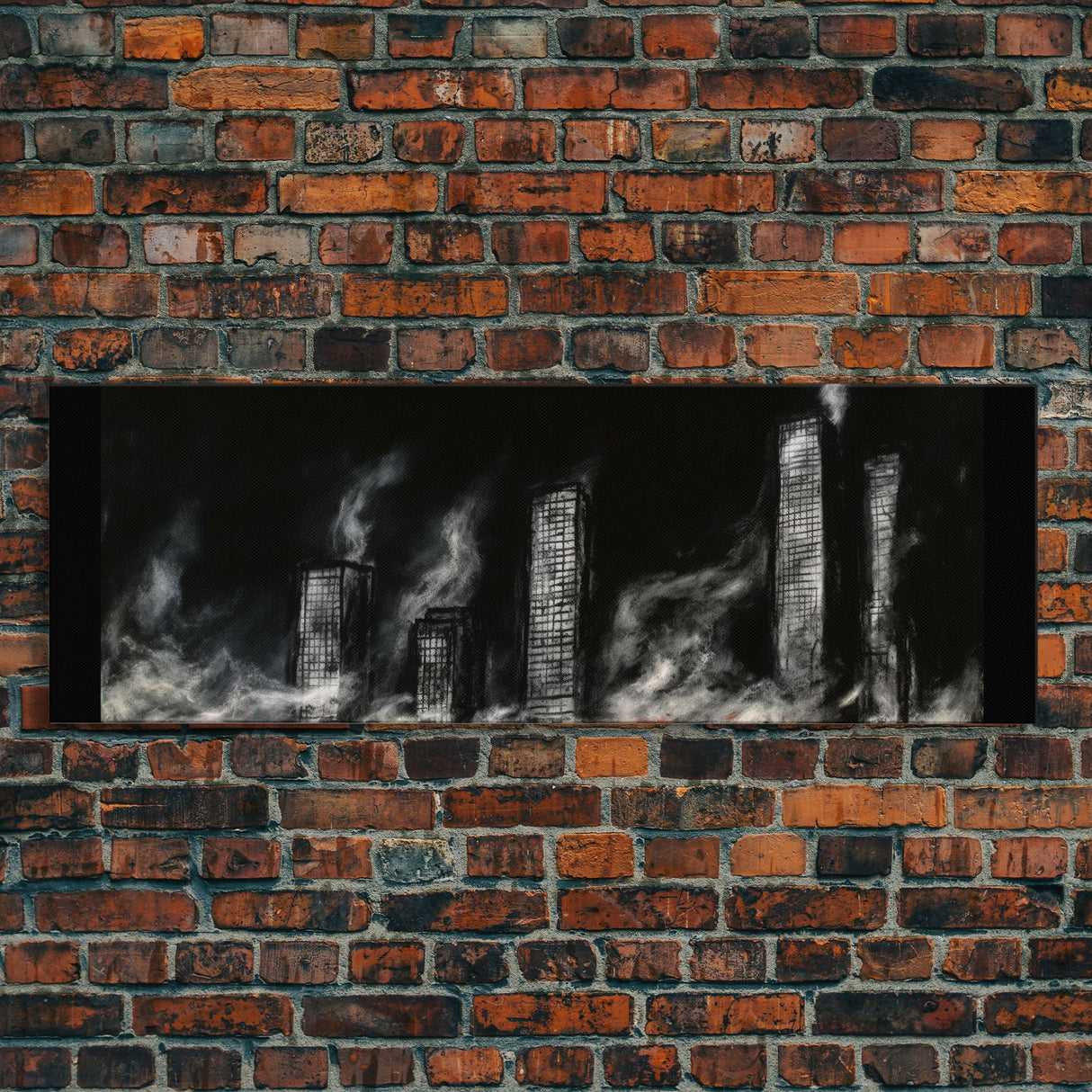 City Buildings On Fire Canvas Print, City Art, Dark Urban Art, Large Urban Art Print, Wall Decor, Panoramic, Wall Art, Canvas Print