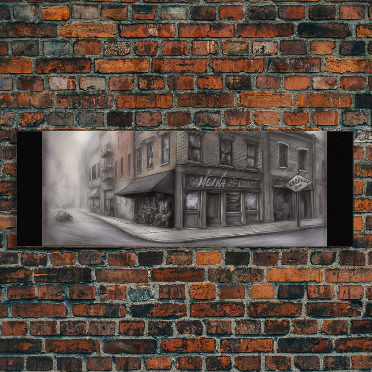 Dystopian City Canvas Print, Buildings, Man On Street, Urban Art, Large Urban Art Print, Wall Decor, Panoramic, Wall Art, Canvas Print