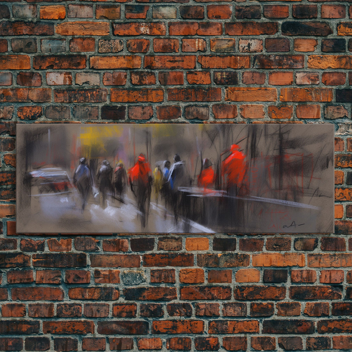 Abstract People On Street Canvas Print, Abstract Urban Art, Vibrant Art, Line Art City Wall Decor, Panoramic, Wall Art, Canvas Print