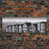 Row Of Apartments Canvas Print, Urban Art, City Art, Cityscape, Skyline, Monochromatic, Wall Decor, Panoramic, Wall Art, Canvas Print