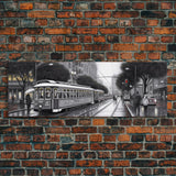 Tram In The City Canvas Print, Large Urban Art Print, City Art, Cityscape, Streetcar Wall Decor, Panoramic, Wall Art, Canvas Print