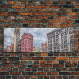 Colored Pencil City Canvas Print, Large Urban Art Print, Cityscape Art, Buildings, Red, Vibrant Art, Panoramic, Wall Art, Canvas Print