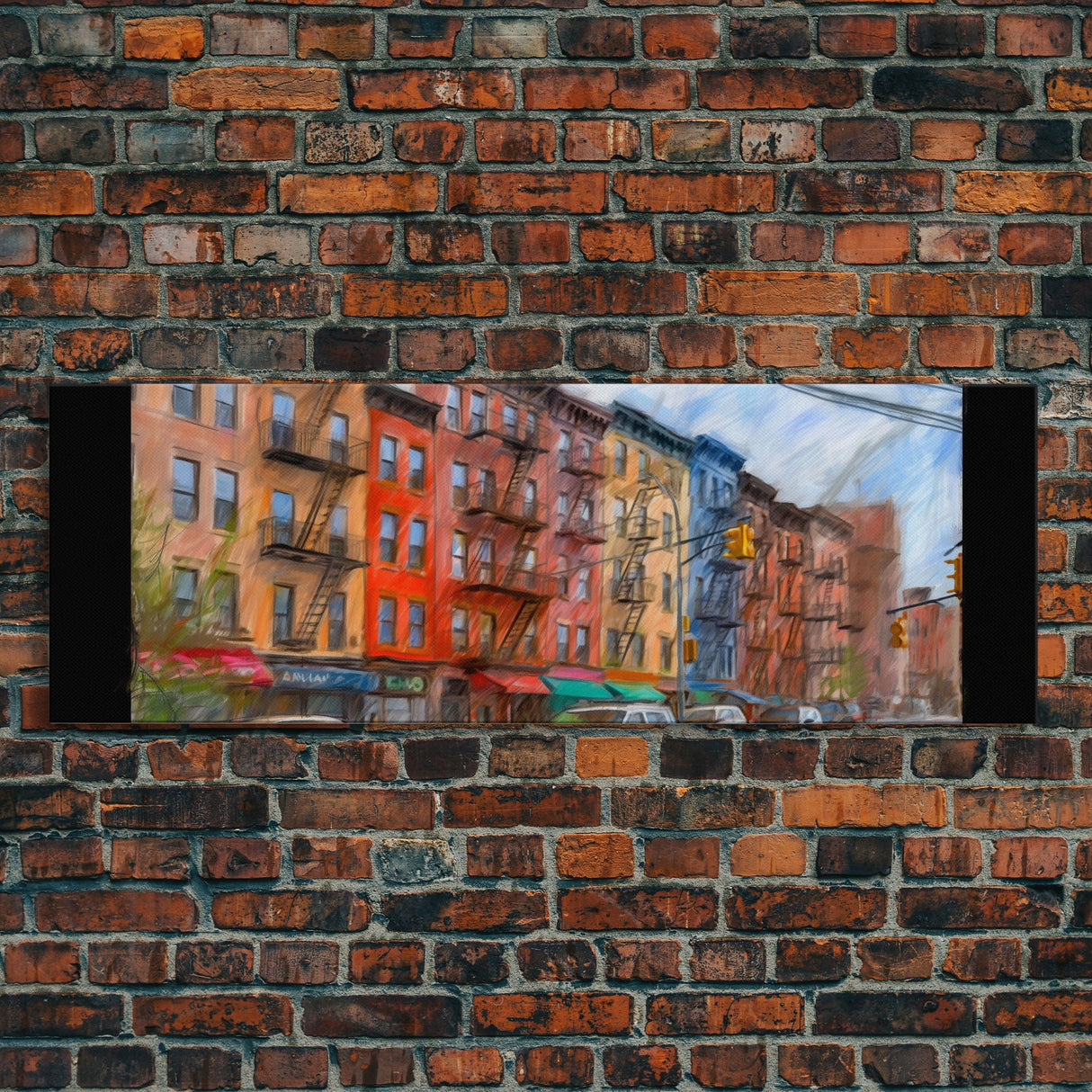 Colorful Abstract Row Of Buildings City Canvas Print, Large Urban Art Print, Cityscape Art, Vibrant Art, Panoramic, Wall Art, Canvas Print