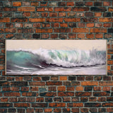 Green Ocean Wall Art Canvas Print, Minimalist Ocean Art, Seascape Wall Decor, Ocean Waves Art Framed, Panoramic, Wall Art, Canvas Print