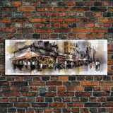 Watercolor Market Wall Art, Abstract Canvas Print, Urban Art, Large Art Print, Framed Canvas Print, Panoramic, Wall Art, Canvas Print