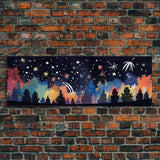 Abstract Forest Art, Dark Forest Art, Autumn Canvas Print, Starry Night Sky, Framed Canvas Print, Panoramic, Wall Art, Canvas Print