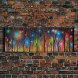 Abstract Forest Art, Woods Wall Art, Forest Art Print, Sparklers, Stars, Colorful Canvas Print, Panoramic, Wall Art, Canvas Print